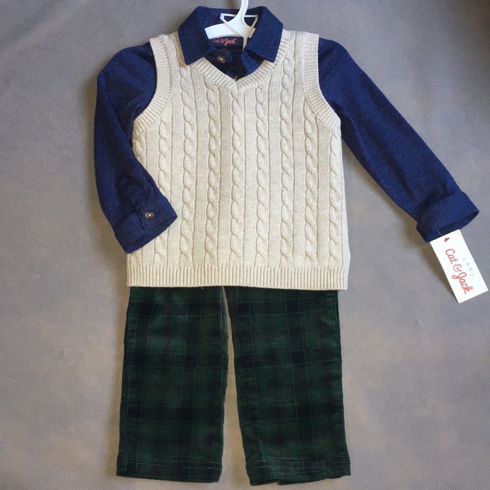 Cat & Jack Outfit Set. Sweater vest. Plaid Pants